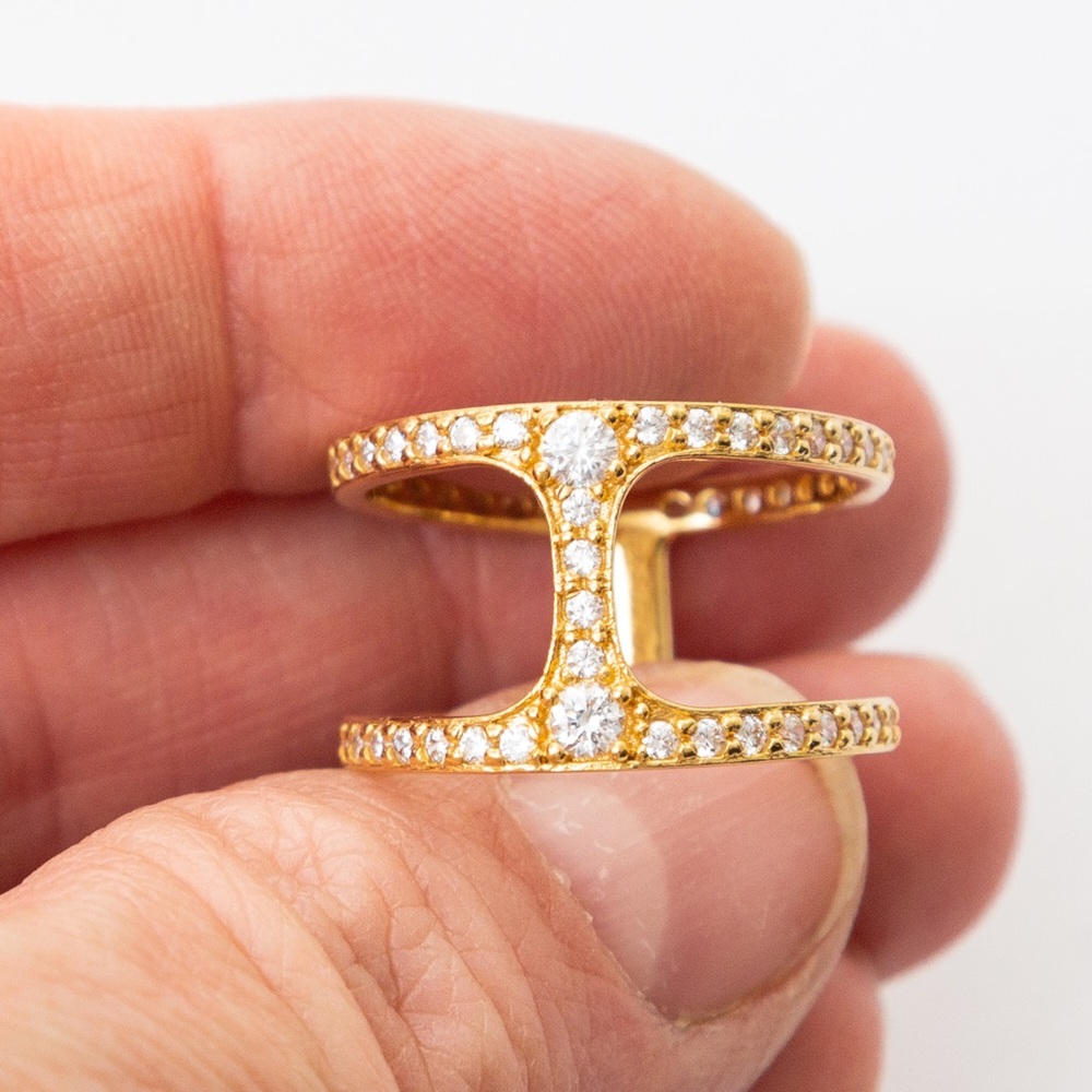 Double row ring Diamonique gold over sterling silver size 10 Vicenza Silver